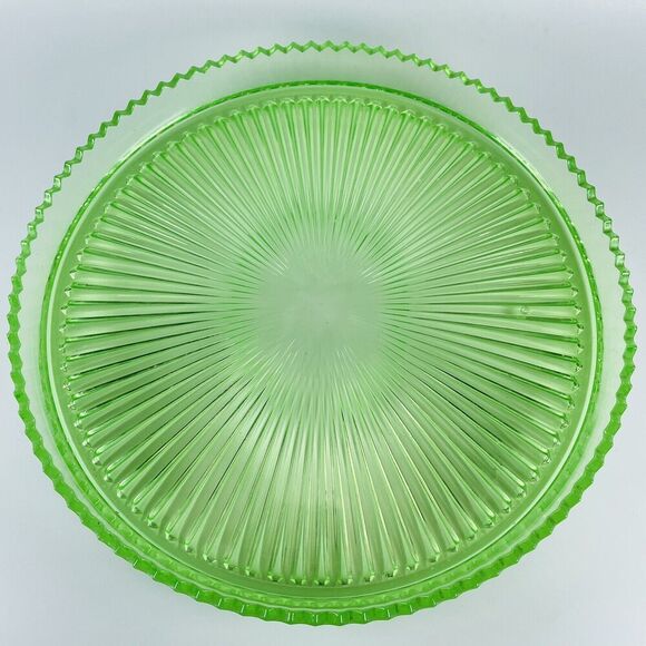 Uranium Green Depression Glass Serving Dresser Tray Platter Vanity GLOWS 11.5 in - Picture 2 of 11